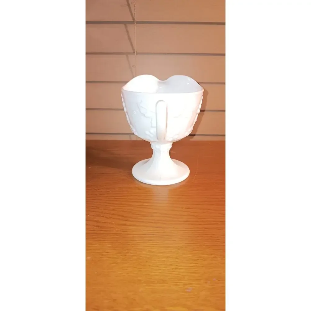 Indiana Glass~Colony Harvest Grape~Milk Glass~Footed Creamer~4”H~Vintage/1950’s